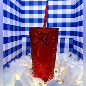 NEW 2021 Starbucks Holiday Red Jeweled Cut Cold Cup 16oz